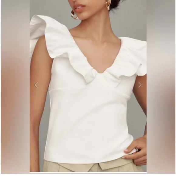 NWT Elegant White Ruffle Top bought at Anthropologie - Picture 2 of 10
